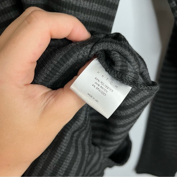HATCH The Ruthie Long Sleeve Charcoal Heather Black Stripe Bodysuit Sz 2/M NWT - Picture 10 of 16
